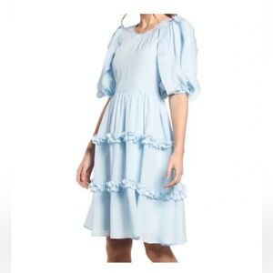 Rachel Parcell Sky Blue Midi Dress with Ruffle Details